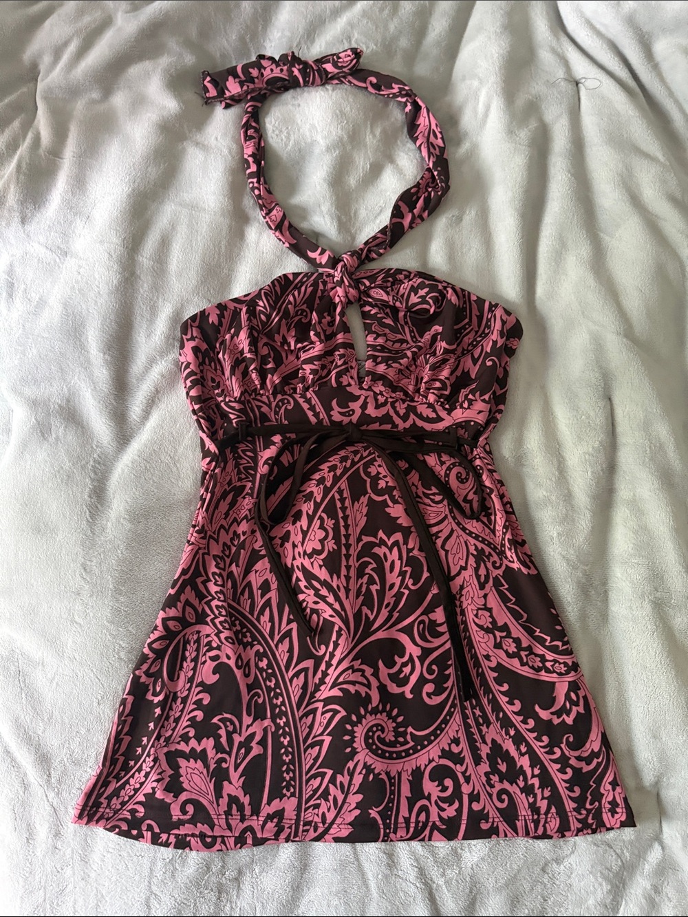 Mandee Pink Paisley Halter Top | Y2K Boho Babydoll - Large - New